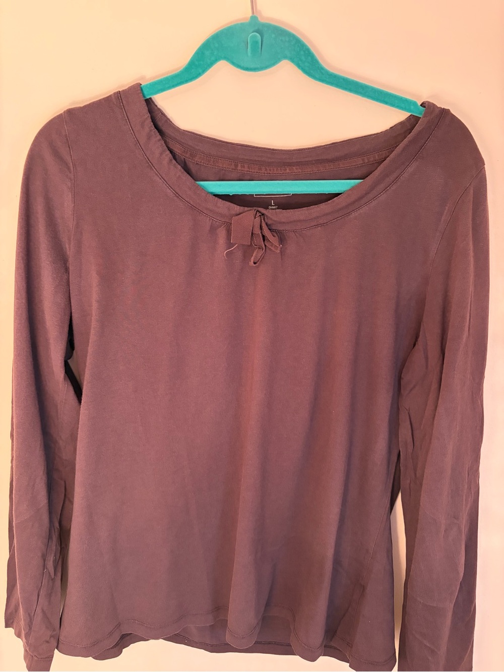 LLBean Women’s Brown Long-Sleeve tee with ribbon tie
